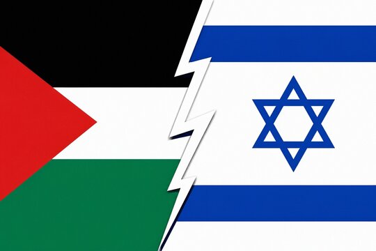 Palestine vs Israel conflict concept with national flags and division