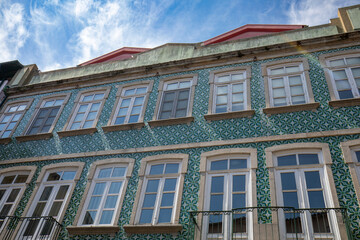 Obraz premium Typical, picturesque, colourful façades in the historic centre of Chaves, Portugal 