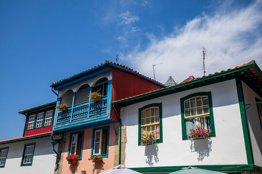 Typical, picturesque, colourful fa&ccedil;ades in the historic centre of Chaves, Portugal 