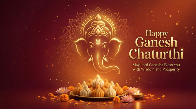 Illuminated ganesh chaturthi celebration with sacred offerings with showcases radiant digital illustration revered deity head adorned intricate patterns