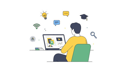 Naklejka premium Education Student Uses Laptop for Online Learning and Collaboration