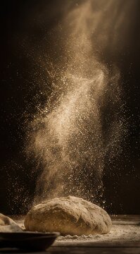 Flour Explosion Above Artisan Dough