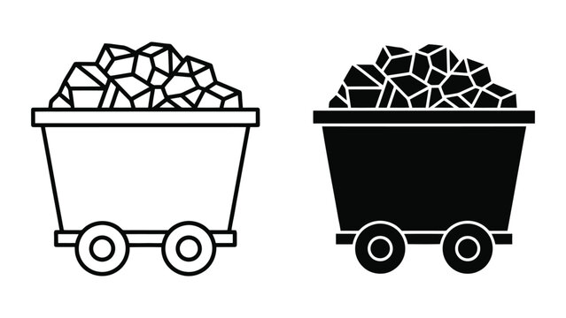 Mining cart filled with coal ore vector illustration in solid black and outline style icon set