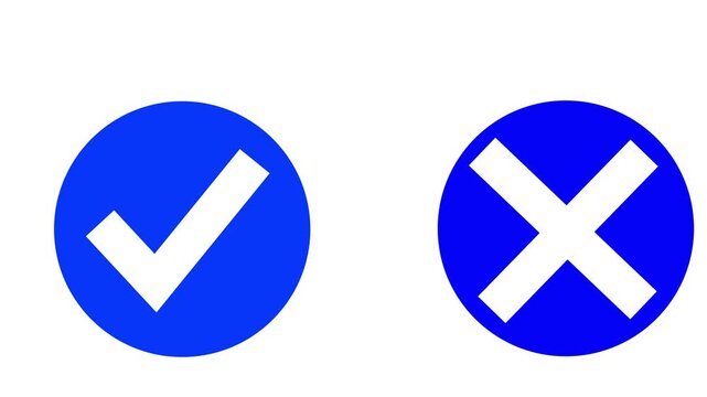 Animated pop-up green check mark and red cross X symbol on transparent background. A checkmark in and out motion graphics animation. Video footage of yes or no, true or false with alpha channel