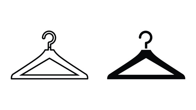Minimalist Clothes Hanger Icons Set Featuring Outline and Solid Vector Graphic Styles
