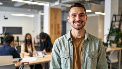Fototapeta premium young entrepreneur smiling in coworking space