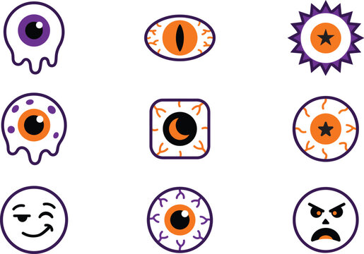Halloween jack o lantern faces and emoticons vector illustration
