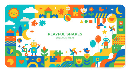 Fototapeta premium Abstract playful shapes with geometric block patterns.