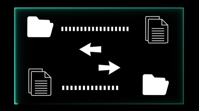 Document management system concept (DMS) on the transparent background. Software for archiving, Searching and managing files corporate document. Motion graphics of (DMS). 4k video animation