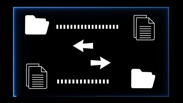 Document management system concept (DMS) on the transparent background. Software for archiving, Searching and managing files corporate document. Motion graphics of (DMS). 4k video animation