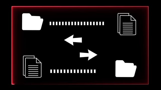 Document management system concept (DMS) on the transparent background. Software for archiving, Searching and managing files corporate document. Motion graphics of (DMS). 4k video animation