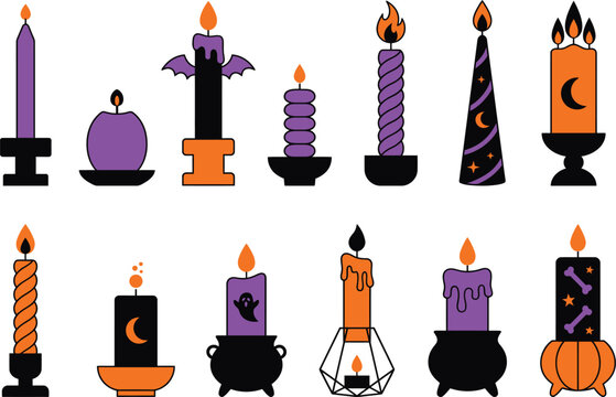 Halloween candles and cauldrons vector illustration with cauldron