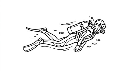 Illustration of a scuba diver swimming underwater. © La