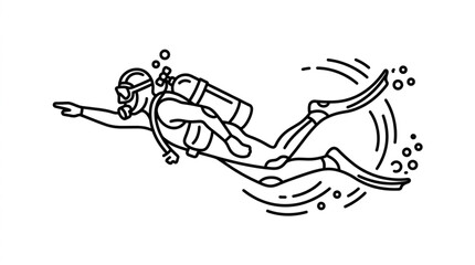 Illustration of a scuba diver swimming underwater. © La