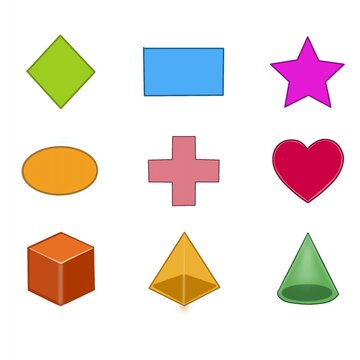 Set of colorful 2D and 3D basic geometric shapes