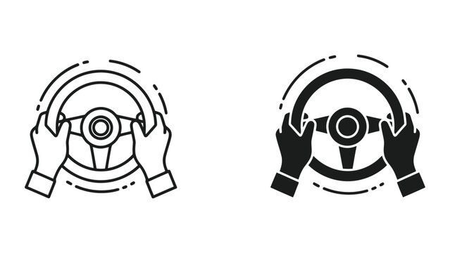 Hands Holding Steering Wheel Vector Icon Set for Automotive Driving and Transportation Concepts