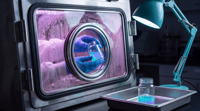 Bioprocess specialist loads a luminous culture screening vial
