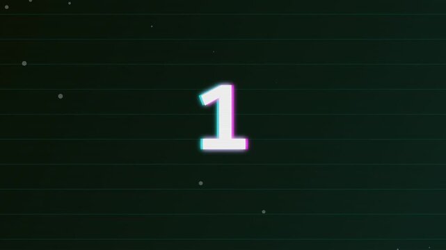 Countdown motion graphic with digital glitch effect and particles