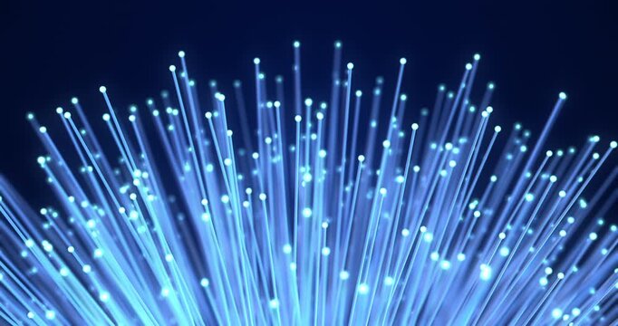 Digital telecommunication network concept with glowing blue fiber optics. Technology Related 4K CG Animation.