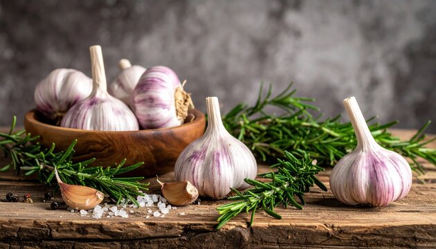 fresh garlic and rosemary herbs