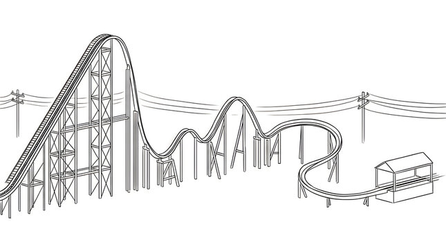 Black and white line art of roller coaster tracks