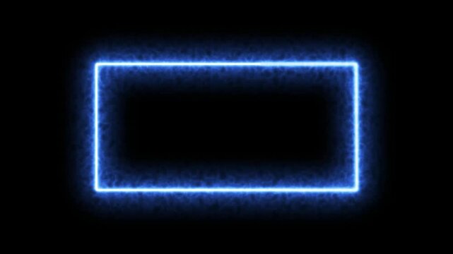 Blue glowing frame light rectangle frame loop animated background. Neon lights frame box animation seamless loop, alpha channel glowing rectangle border