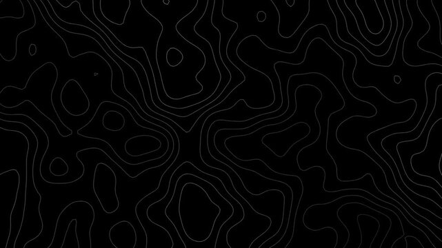 Abstract Topographic Contour Lines Background Seamless Loop White Line Map Elevation Geography Pattern Motion Graphics Black Background
