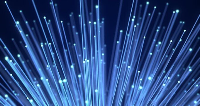 High speed telecommunication background with glowing optical fiber strands. Technology Related 4K CG Animation.