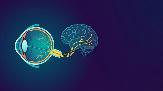 Anatomical diagram of human eye connected to brain with optic nerve
