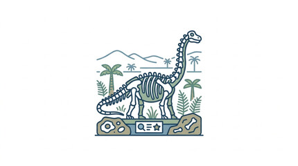 Illustrated Skeleton of a Long Neck Dinosaur with Plants. © Wazakunf