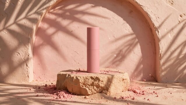 Minimalist Pink Product Display with Natural Shadows and Textures.