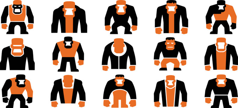Set of spooky monster characters for halloween celebration featuring a distinctive and bold graphic design style silhouette