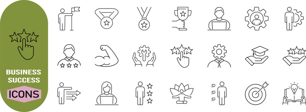 Business success development outline icons. medal icon set, trophy icon set, target icon set