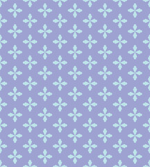 Fototapeta premium Seamless pattern with pale blue flower motifs on a lavender purple background. Pastel geometric vector illustration for wallpaper, gift wrap, fabric, and stationery design.