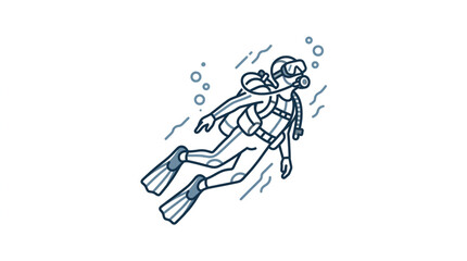 Illustrated scuba diver swimming underwater with flippers. © Wazakos