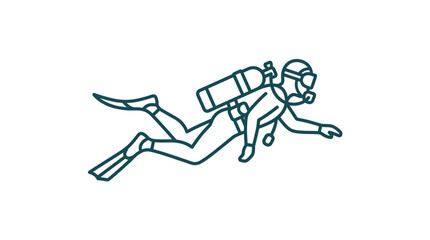 Illustrated scuba diver swimming underwater with gear. © Wazakos