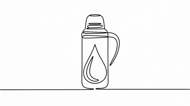 Simple continuous line drawing of a thermos bottle with a water drop symbol