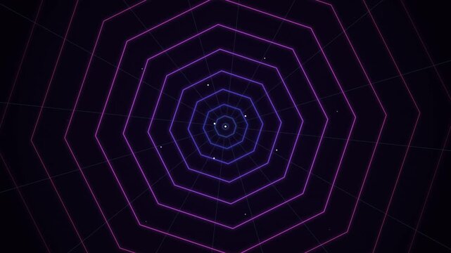 Abstract Neon Purple Octagonal Tunnel Moving Through Space Background