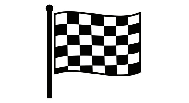 A black and white checkered flag waving on a simple pole