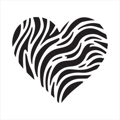 Obraz premium A stylish silhouette vector design of a heart with a classic zebra stripe pattern, perfect for trendy, animal print-inspired projects.