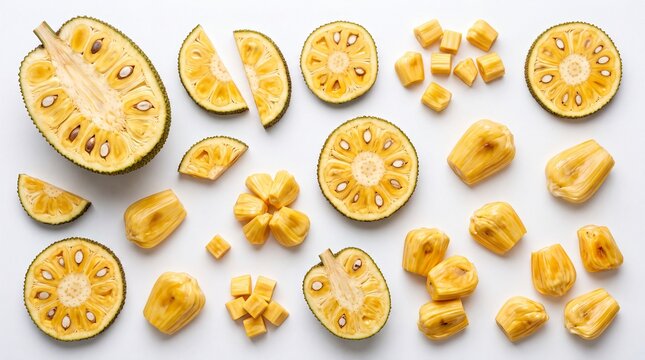 Fresh sliced jackfruit pieces set