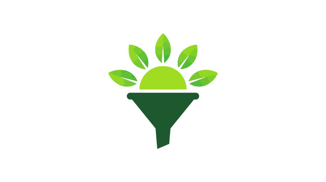 Green funnel logo with rising sun and leaves.