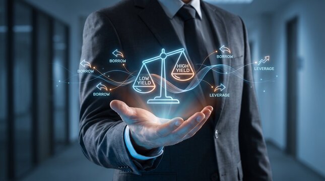 Businessman holding digital scales of justice. Legal expert analyzing corporate law data.