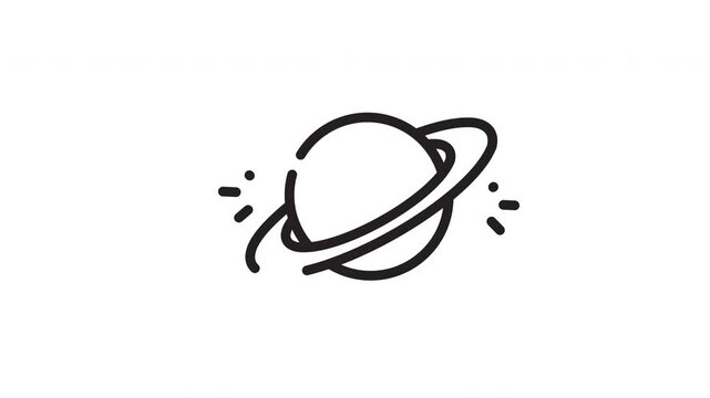 Simple black white line drawing icon celestial planet saturn ring space galaxy. Suitable for spacethemed designs, educational materials, and sciencerelated projects.
