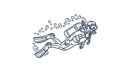 Illustrated scuba diver exploring underwater with gear. © Wannaki