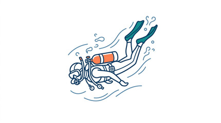 Illustrated scuba diver exploring underwater with gear. © Wannaki
