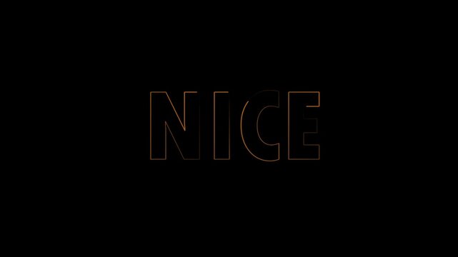 Nice word glowing in orange neon light appearing on black background through dynamic motion effect animation for cinematic video presentation projects which creates visual impact for digital displays.
