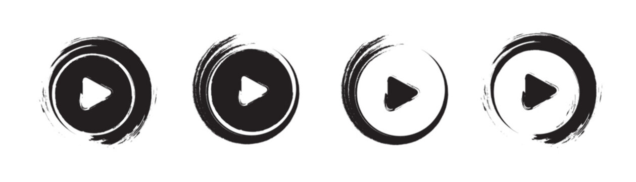 Grunge play menu vector icon.