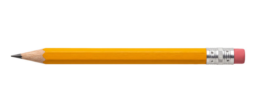 Classic Yellow Wooden Pencil Isolated on Transparent Background PNG, Sharpened Pencil with Eraser for Education, Writing and School Concept