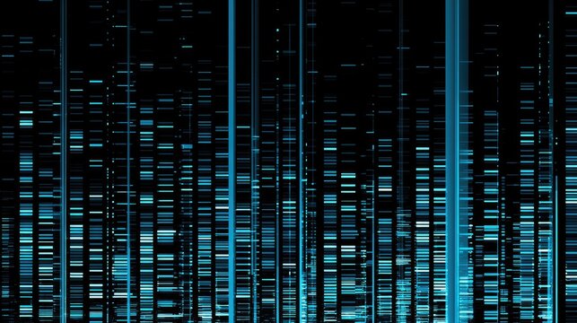 Abstract digital data streams with vertical lines of glowing blue and white
